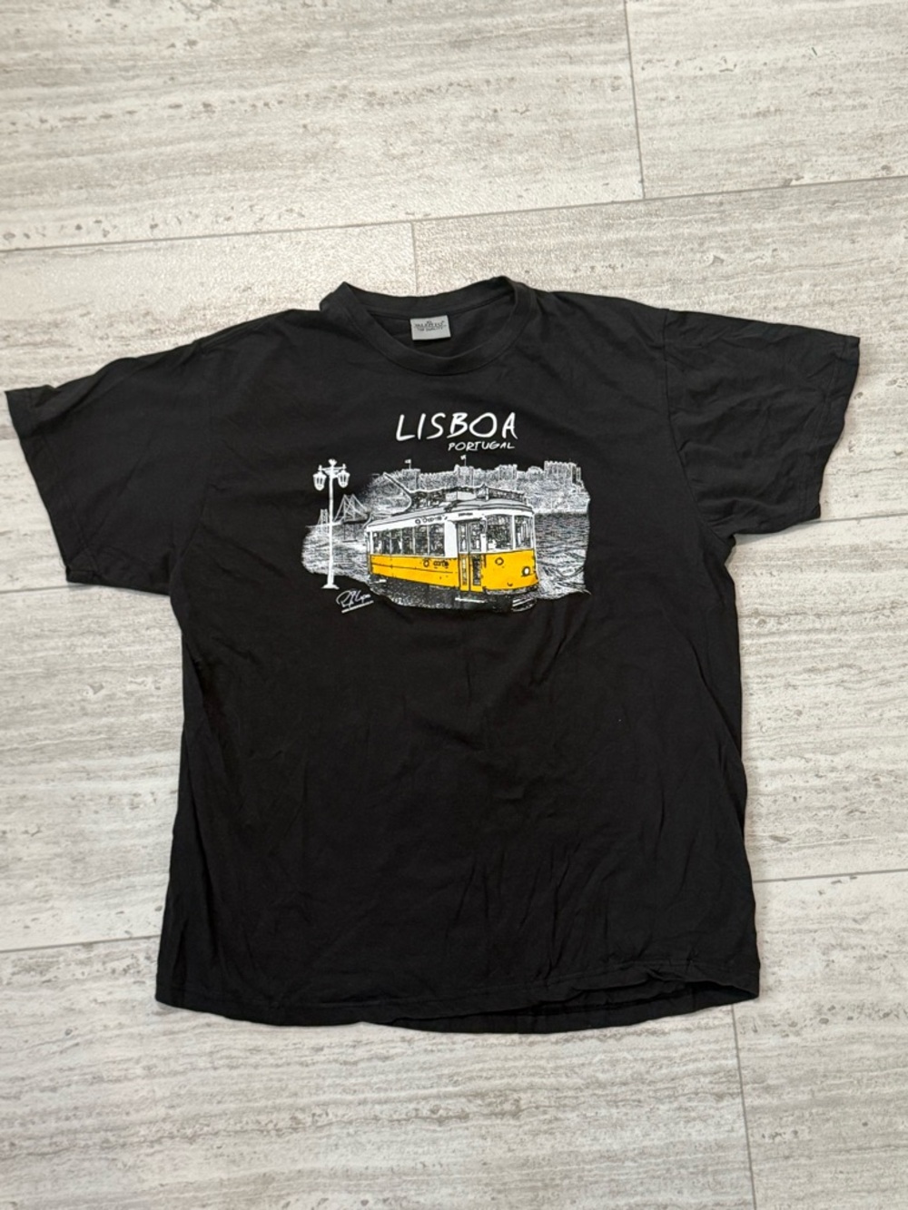 Lisboa Portugal Black Graphic Tee with Yellow Tram